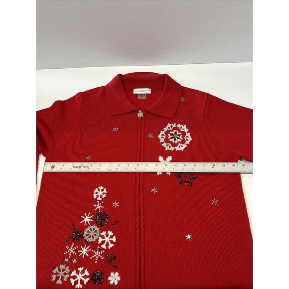 Allison Daley Cardigan Women's M Full Zip Red Christmas Sweater Snow Flakes - Picture 10 of 12